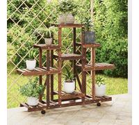 Wooden Plant Stand Carbonised Brown Solid Fir 110x25x101cm 4-Tier Retro Display