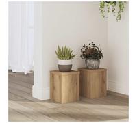 Wooden Plant Stand Set of 2 Oak Engineered Wood Tier 15x15x20cm Indoor/Outdoor