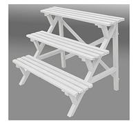 Wooden Plant Stand Shelf for Indoor & Outdoor 3 Tier Multi Tiered Ladder Plant Holder Display Rack Large Plant Storage Shelf Waterproof Step Plant Rack Stair Potting Stand White 120cm Height