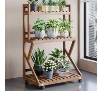 Wooden Plant Stand with Wheels 4 Tier Tall Flower Shelf Display Rack for Living Room Balcony Garden Plant Pot Holder Stand for Indoor and Outdoor Use
