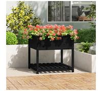 Wooden Planter Black Solid Pine Raised Bed with Shelf 82.5x82.5x81 cm Patio