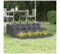 Wooden Planter Grey Pine 78x78x27cm Solid Pine Stair-Step 3-Tier Garden Outdoor