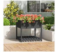 Wooden Planter Raised Bed Grey Solid Pine Wood 82.5x82.5x81cm & Shelf Deep Box.