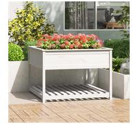 Wooden Planter Raised Bed with Shelf White Solid Pine 111.5x111.5x81 cm Outdoor