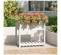 Wooden Planter White 82.5x54x81 cm Raised Bed with Shelf Solid Pinewood Outdoor