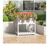 Wooden Planter White 82.5x82.5x81cm Solid Pine Raised Garden Bed with Shelf Plus