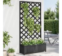 vidaXL Planter with Trellis, Raised Bed for Indoor & Outdoor Balcony, Garden Planter for Climbing Plant Vines, Flower Box, Black Solid Wood Fir