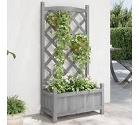 Wooden Planter with Trellis Grey Solid Fir 55 x 29.5 x 110 cm Patio Garden Deck