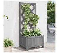 Wooden Planter with Trellis Grey Solid Fir Wood 40x30x90cm Patio Climbing Plants