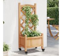 Wooden Planter with Trellis & Wheels Brown 40 x 30 x 97.5 cm Solid Fir for Patio