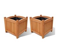 Wooden Planters Set of 2 Brown 30 x 30 x 30 cm Solid Wood Raised Beds for Patio