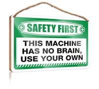 Wooden Plaque Moisture-resistant Coat & Polished Border - Bathroom Accessory Decor/Farmhouse Dining Room Decor | Safety First This Machine Has No Brain, Use Your Own