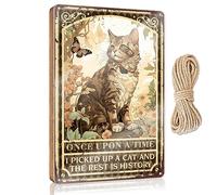 Wooden Plaque Wood-based Panel | Hours Of Operation & Pre-installed Hook - Fun Living Room Wall Decor/Once Upon A Time I Picked Up A Cat And The Rest Is History
