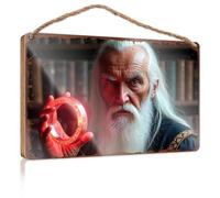 Wooden Plaques For Crafts Ancient Wizard Holding Glowing Red Ring In Library Wooded Sign Box Signs Wall Decorations(23X35CM)