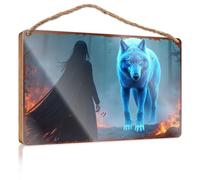Wooden Plaques For Crafts Witch And Wolf: A Mystical Encounter In The Misty Forest Wooded Sign Box Signs Wall Decorations(23X35CM)