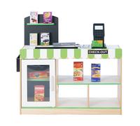 Wooden Play Cashier Checkout Stand with 26 Accessories, Green/White Teamson Kids