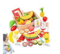 Wooden Play Food Set - Colorful Fruit And Veggies Cutting Set, Wooden Educational Toys Learning Flashcard, Play Kitchen Accessories For Home, School, Travel For Family And Friends Many Other