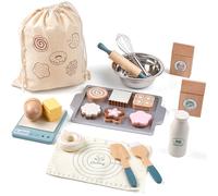 Wooden Play Food Sets Age 3+ for Kids Toddlers Toys Food Pretend Play Kitchen Accessories with Shopping Bag Cutting Food Toys Gift for Boys and Girls 3 4 5 6