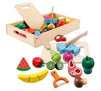Wooden Play Food Toys for Kitchen - Fruit and Vegetables Set for Children - Cooking Simulation Educational Toys for 3 Year Old Boys Girls