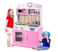 Wooden Play Kitchen Role Play Pretend Set Toy Boys & Girls Gift COSTWAY Pink One Size