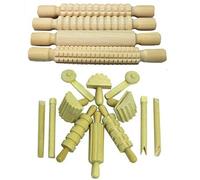 Wooden Playdough Tools Set - 16pcs Textured Rolling Pins, Cutters & Play Dough Accessories for Kids | Playdough Rollers & Craft Tools for Preschool & Montessori