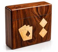 Wooden Playing Card Holder Deck Box Storage Case Includes Cards & Dice