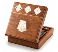 Wooden Playing Card Holder Deck Box Storage Case Includes Cards & Dice