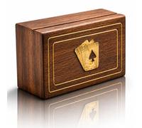 Wooden Playing Card Holder Deck Box Storage Case Organizer Includes Cards | 2 pack, brass 'Aces' inlay, ideal for poker, bridge, card games, travel, gifting, collectible display & game room décor