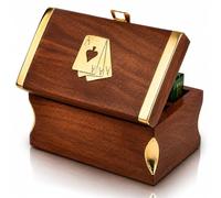 Wooden Playing Card Holder Deck Box Storage Case Organizer Includes Cards | 2 pack, brass 'Aces' inlay, ideal for poker, bridge, card games, travel, gifting, collectible display & game room décor