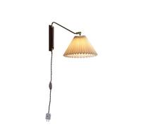 Wooden Pleated Wall Lamp Brass Rotating Fabric Wall Sconce Bedroom Bedside Socket Type Self-switching Wall Mounted Lights Healthy Eye Care Bracket Light Study Wiring-free Swing Arm Lamps And Lanterns