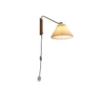Wooden Pleated Wall Lamp Brass Rotating Fabric Wall Sconce Bedroom Bedside Socket Type Self-switching Wall Mounted Lights Healthy Eye Care Bracket Light Study Wiring-free Swing Arm Lamps And Lanterns
