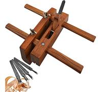Wooden Plough Hand Plane, Adjustable DIY Woodworking Tool with Double Handle and 5 Planer Blades for Surface Smoothing and Trimming