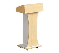 Wooden Podium on Wheels with - Sturdy Presentation Stand for Lectures Events and Conferences - Portable Adjustable Professional Design