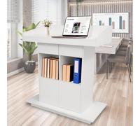 Wooden Podium Stand, 18mm Thick Lectern with 3-Layer Storage, Rounded Corners for Churches & Classrooms, White Pulpit, 39.4"x20" - Ideal for Speaking Engagements