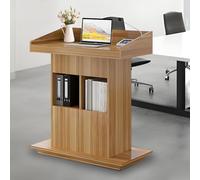 Wooden Podium Stand for Classroom & Church - 39.4in Adjustable Lectern with 3-Tier Storage & High Baffles - Solid Wood Pulpit for Presentations & Events