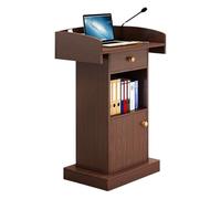 Wooden Podium Stand with Microphone Holder & Storage Rack for Events