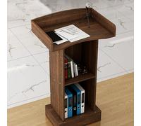 Wooden Podium Stand with Storage Shelves for Meetings and Classrooms, Floor Standing Design for Auditoriums and Restaurants, 60 x 40.2 x 108cm