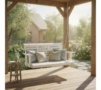 Wooden Porch Swing 4.5 ft White Heavy Duty Garden Patio Bench 880 lbs