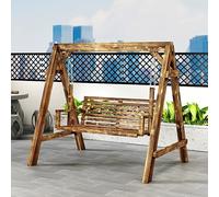 Wooden Porch Swing Bench, 2-Seater Patio Swing Chair with Backrest and Armrests, Perfect for Garden, Deck, Backyard, Supports Up to 800lbs