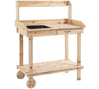 Wooden Potting Bench Work Table with 2 Removable Wheels