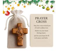 Wooden Prayer Cross - Handcrafted Faith Symbol, Pocket-Sized Devotional Crucifix, Inspirational Spiritual Gift | Smooth Comfort Grip Design Feature, Meaningful Religious Keepsake Piece For Christians