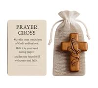 Wooden Prayer Cross - Handcrafted Pocket Crucifix, Polished Palm Holding Symbol, Faith Strength Spiritual Token | Meaningful Gift for Believers Church Worship Seekers Religious Reflection