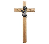 Wooden - Praying Boy Kneeling Baptism Birthday Baby Shower Chalkboard Decoration for First Communion Wall Customized Crucifix Catholic Crosses and Dedication Godfather Ornament