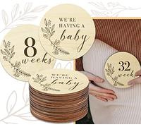 Wooden Pregnancy Milestone Signs for 8-40 Weeks, Weekly Baby Bump Tracker Milestone Discs Baby Shower Gifts for Pregnant Moms, Gender Neutral Baby Announcement Cards