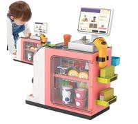 Wooden Pretend Play Coffee Maker Toy - Enhancing Intelligence With Cash Register And Barcode Scanner, Mini Supermarket Store With Money | Grocery Store Counter Toy For Nursery, Preschool