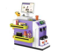 Wooden Pretend Play Coffee Maker Toy - Enhancing Intelligence With Cash Register And Barcode Scanner, Mini Supermarket Store With Money | Grocery Store Counter Toy For Nursery, Preschool