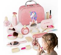Wooden Pretend Play Makeup Kit for Girls, Pretend Makeup Toy Set for Toddlers 2-5 Years Old, Mess-Free Montessori Cosmetic Set Non Toxic Kid Makeup Play Set Perfect Beauty Girl Christmas Birthday Gift