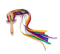 Wooden Printed Ribbon Rattle Hand Kite Toys Baby Develop Hearing Recognition Sensory Shower Birthday Gift Rainbow Ribbon Wide Rainbow Pastel Thin