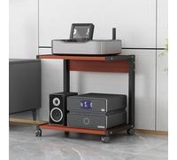 Wooden Printer Stand on Wheels 2-Tier AV Media Console Stylish Stereo Rack for Living Room Modern Entertainment Center with Audio Tower Storage Perfect for Corner Spaces