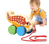 Wooden Pull Toy,Cartoon Pulling Dinosaur Car | Interactive Cute Wooden Push Toy | for Kids Indoor Outdoor Nursery Kindergarten Floor Play